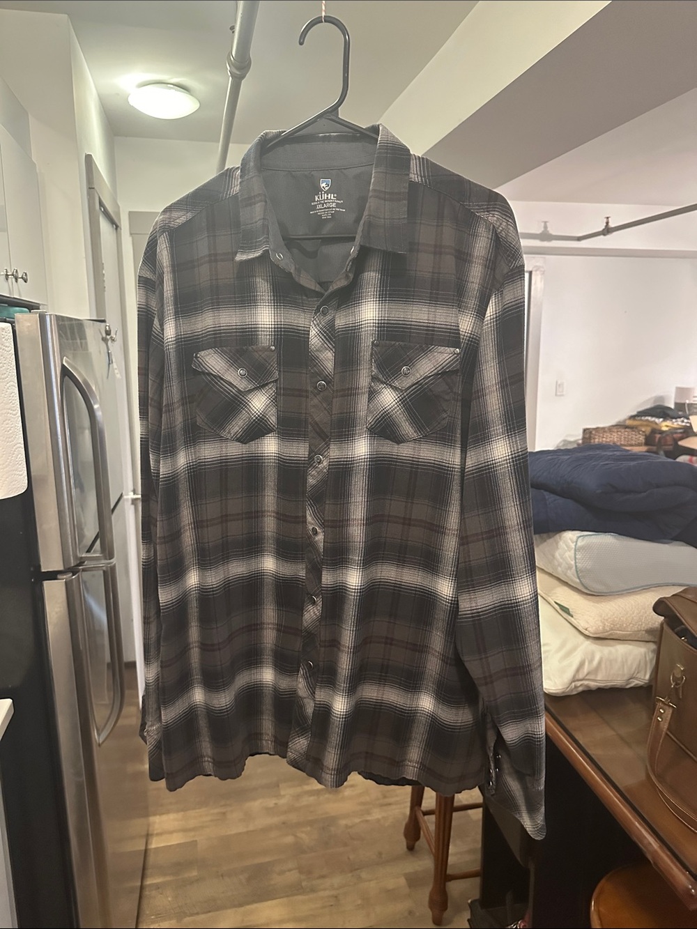 Kuhl Men's Black and Gray Plaid Long-Sleeve Button Shirt